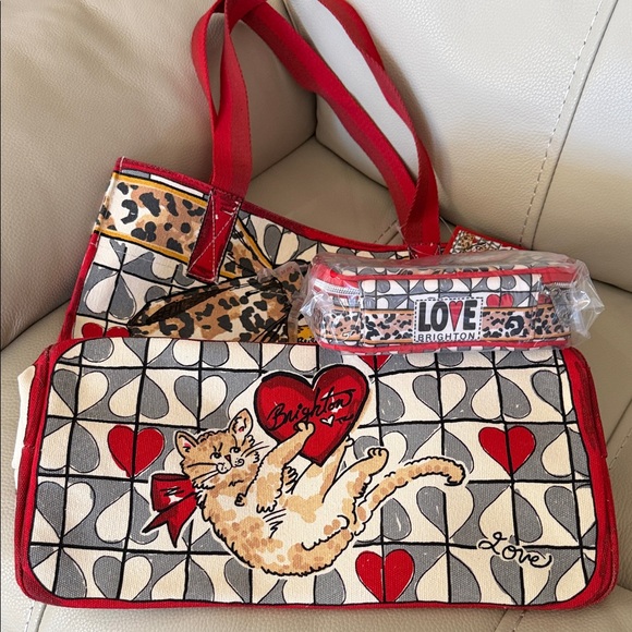 Brighton Red and Leopard Print Tote Set - Picture 4 of 6